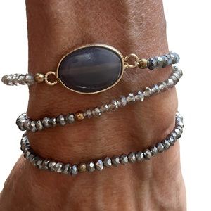 Purple stone elastic seed bead bracelet/necklace